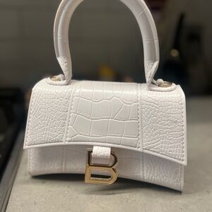 Balenciaga White Croc-Texture Top Handle Bag